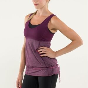 Lululemon Plum Purple Heathered Tank Top Built-in Bra Adjustable Hem Sz 10 Gym #